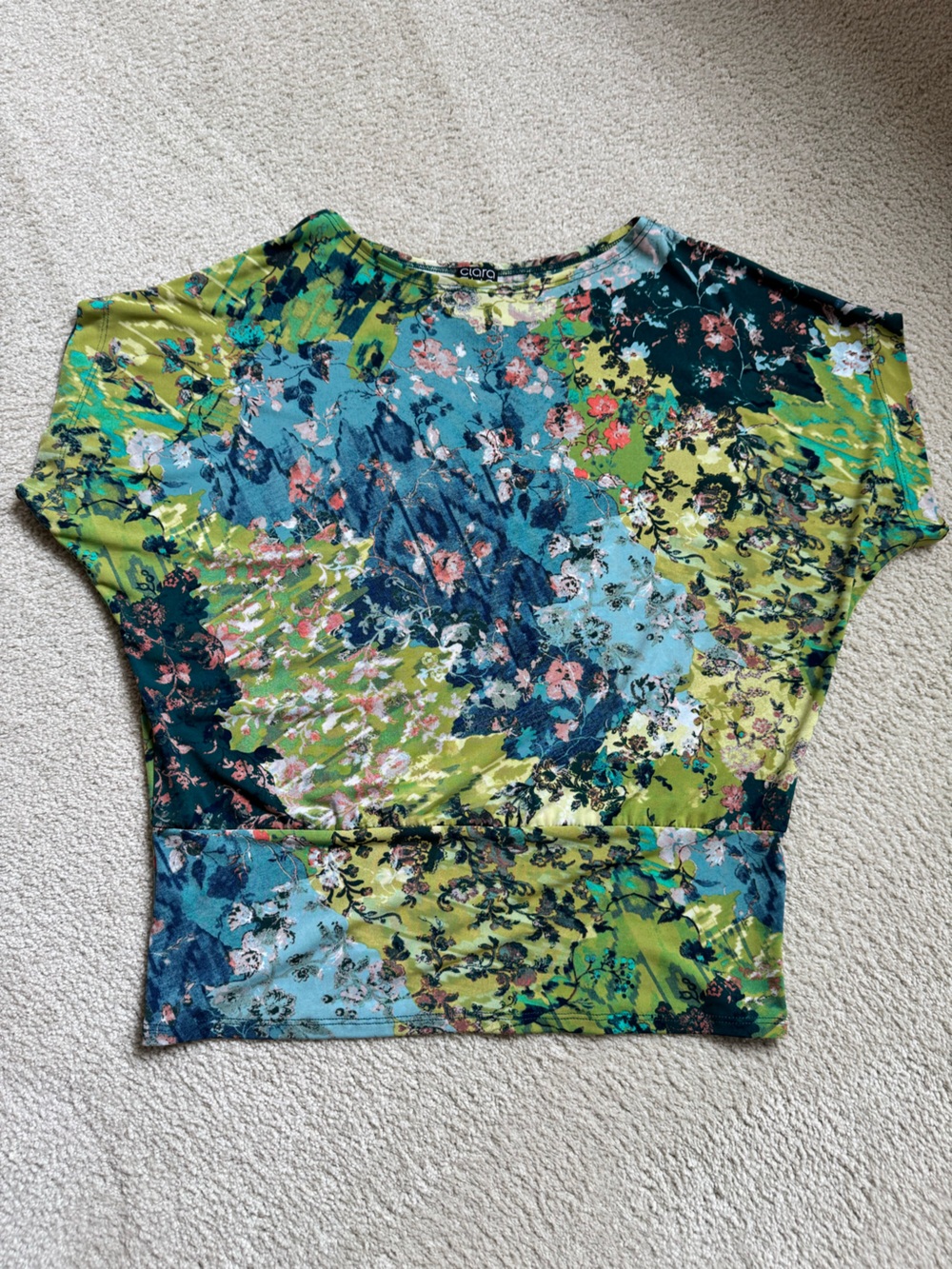 Clara Sun Woo Green Teal Floral Dolman Top